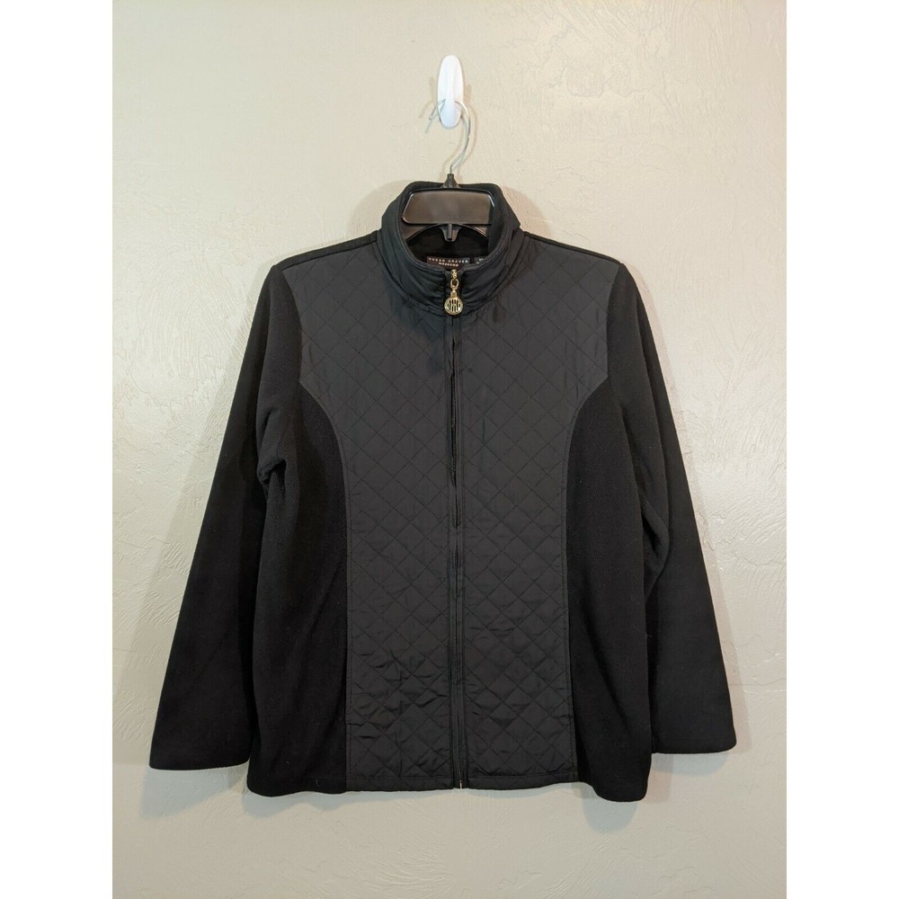 Susan Graver Weekend Womens XSmall Black Polar Fleece Quilted Nylon Jacket